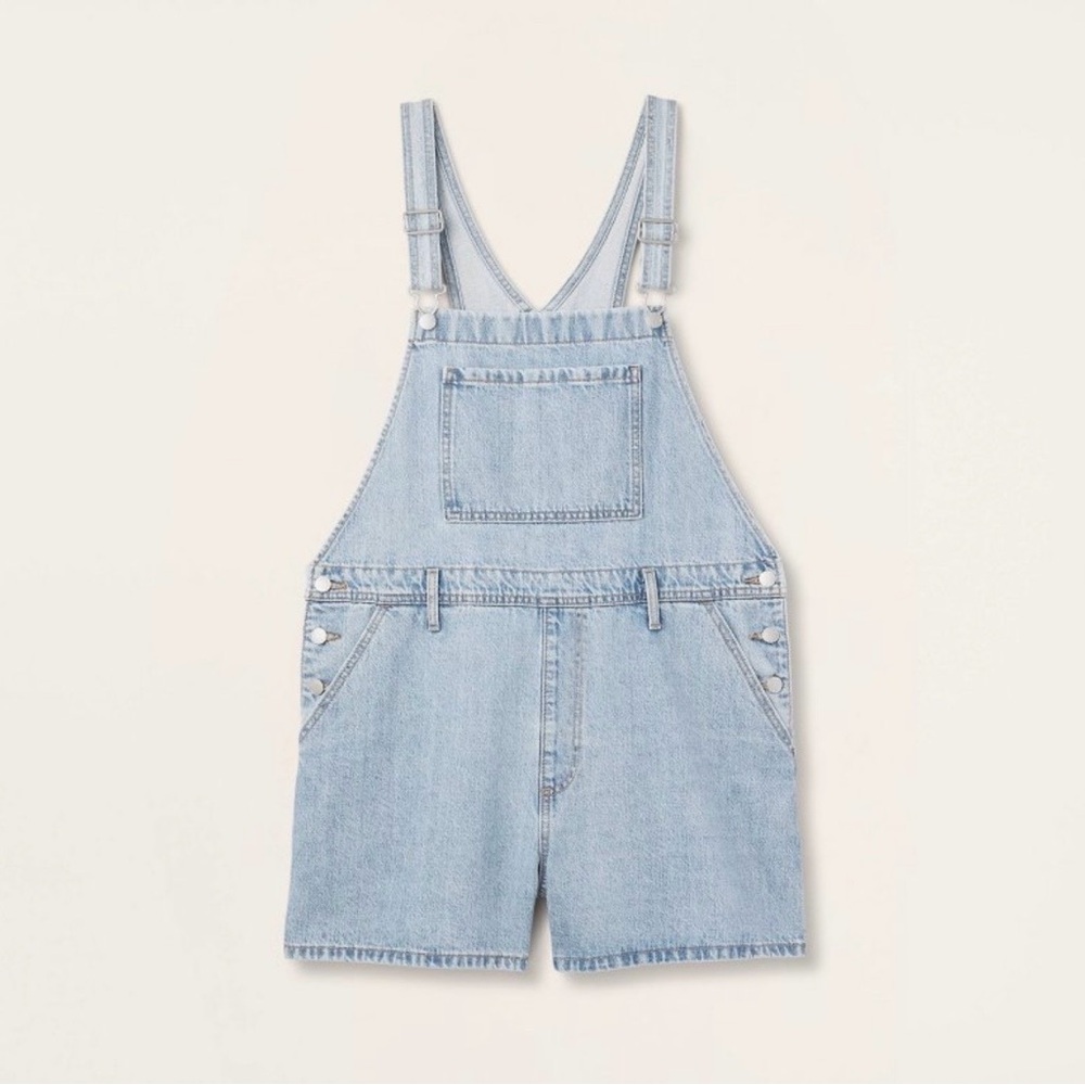 Light Wash Denim Short Overalls - Women